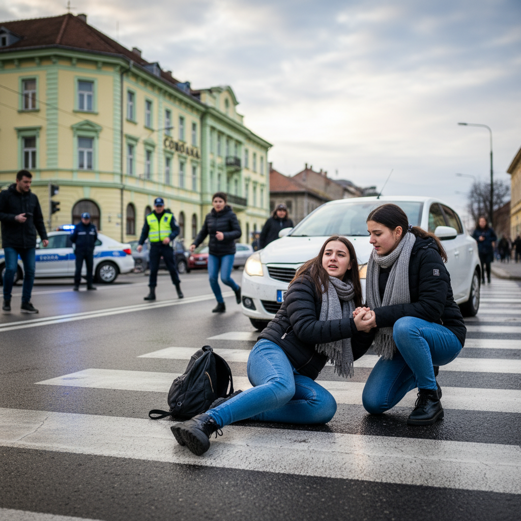 Două adolescente din Bistrița accidentate pe trecerea de pietoni din fața hotelului Coroana